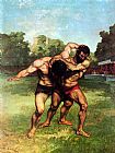 Gustave Courbet Canvas Paintings - The Wrestlers